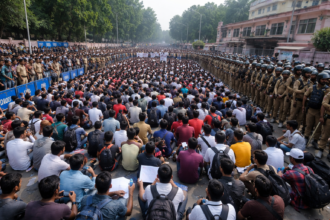 प्रयागराज में लोक सेवा आयोग के बाहर प्रतियोगी छात्रों का धरना, पूरा इलाका पुलिस छावनी में तब्दील