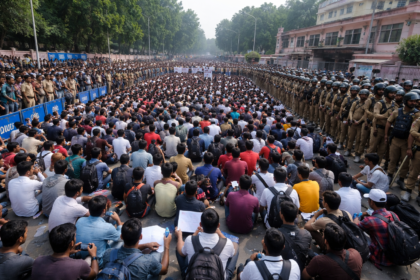 प्रयागराज में लोक सेवा आयोग के बाहर प्रतियोगी छात्रों का धरना, पूरा इलाका पुलिस छावनी में तब्दील